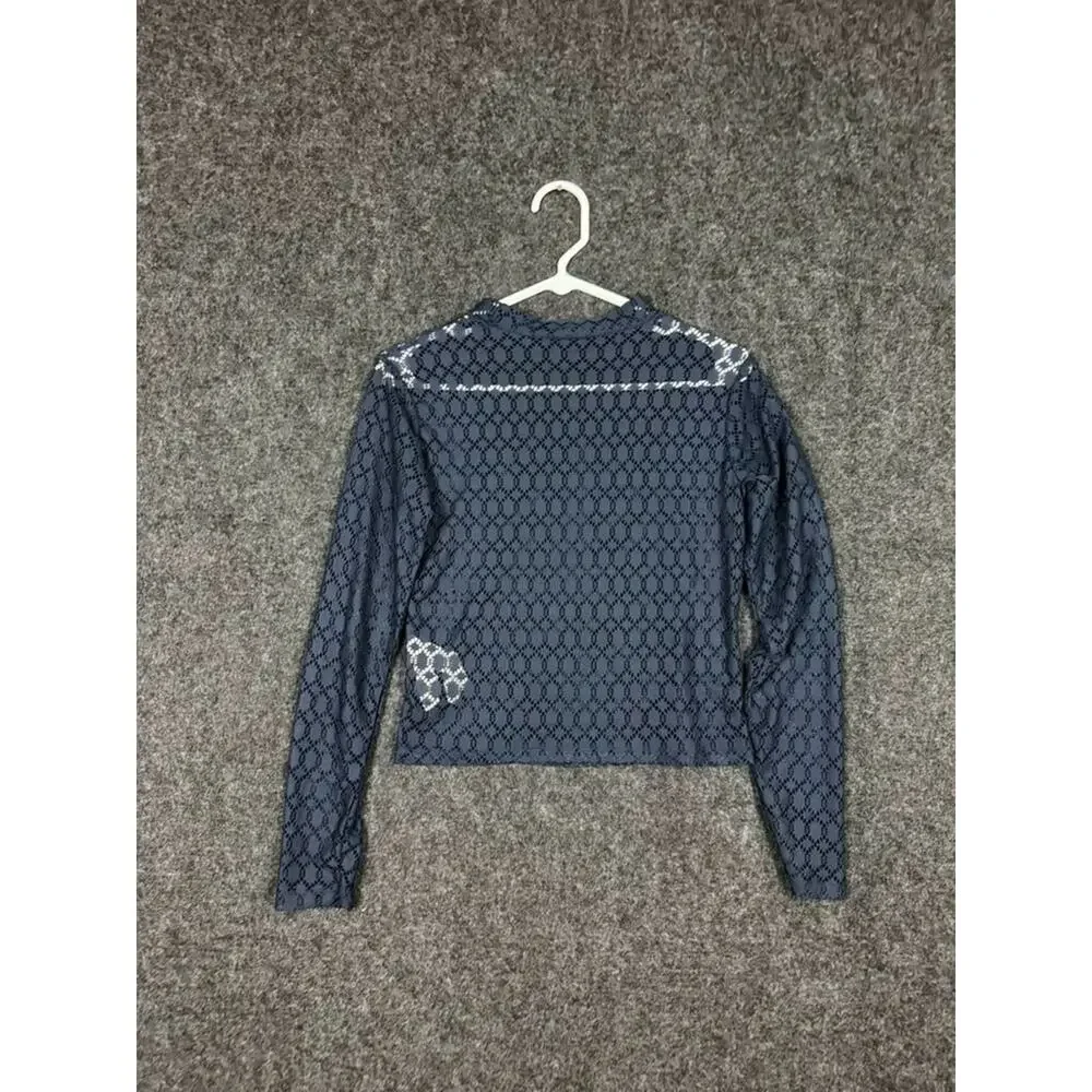 ZARA W&B Blue Lace Crochet Long Sleeve Crop Top Women's Medium EUC